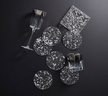 Load image into Gallery viewer, Stardust Drink Coasters in Clear &amp; Silver, Set of 6 in a Caddy