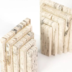 STEPPED BOOKENDS, WHITE TRAVERTINE