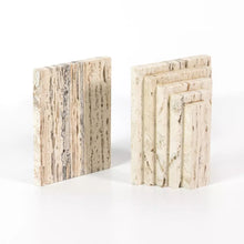 Load image into Gallery viewer, STEPPED BOOKENDS, WHITE TRAVERTINE