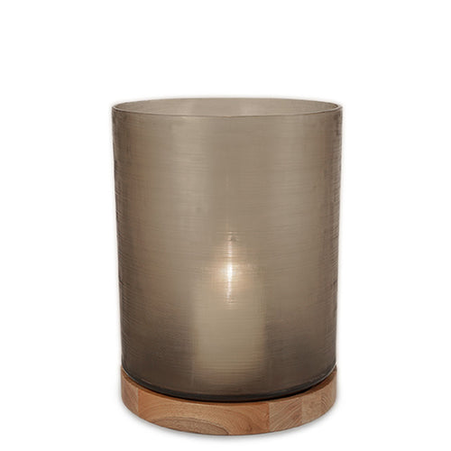 ARAN LANTERN XL base walnut handcarved / glass smokegrey