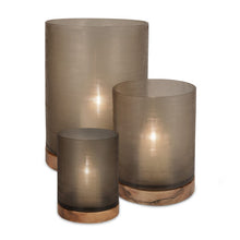 Load image into Gallery viewer, ARAN LANTERN L base walnut handcarved / glass smokegrey