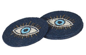 S/4x4 BLUE BEADED COASTERS 'EYE' D10,5cm