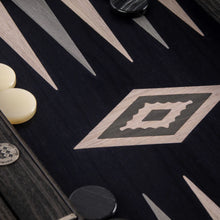 Load image into Gallery viewer, PEARLY GREY VAVONA INTAID BACKGAMMON WITH LIGHT GREY AND GREY POINTS WITH SIDERACKS SIZE SMALL