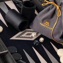 Load image into Gallery viewer, PEARLY GREY VAVONA INTAID BACKGAMMON WITH LIGHT GREY AND GREY POINTS WITH SIDERACKS SIZE SMALL
