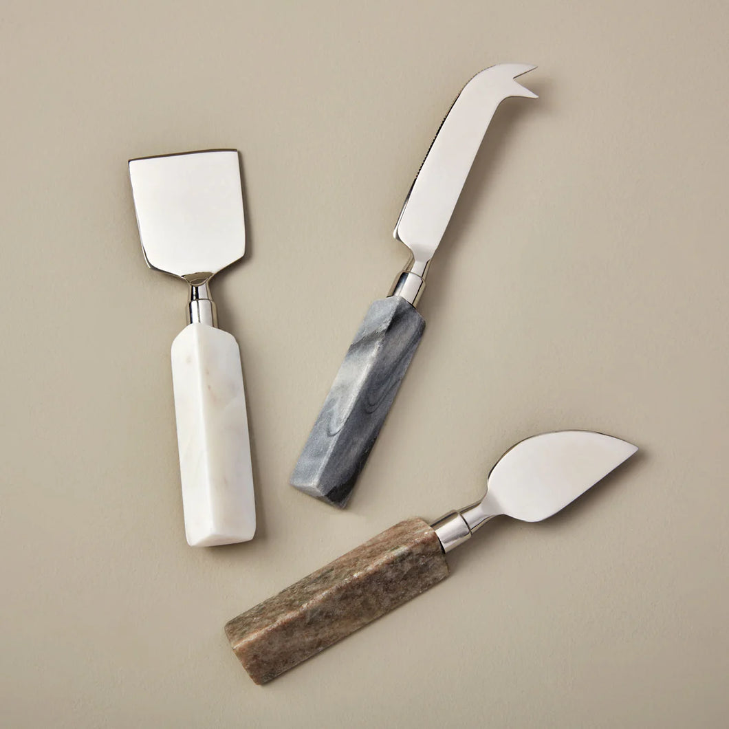GEOMETRIC MARBLE TRIANGULAR CHEESE SET