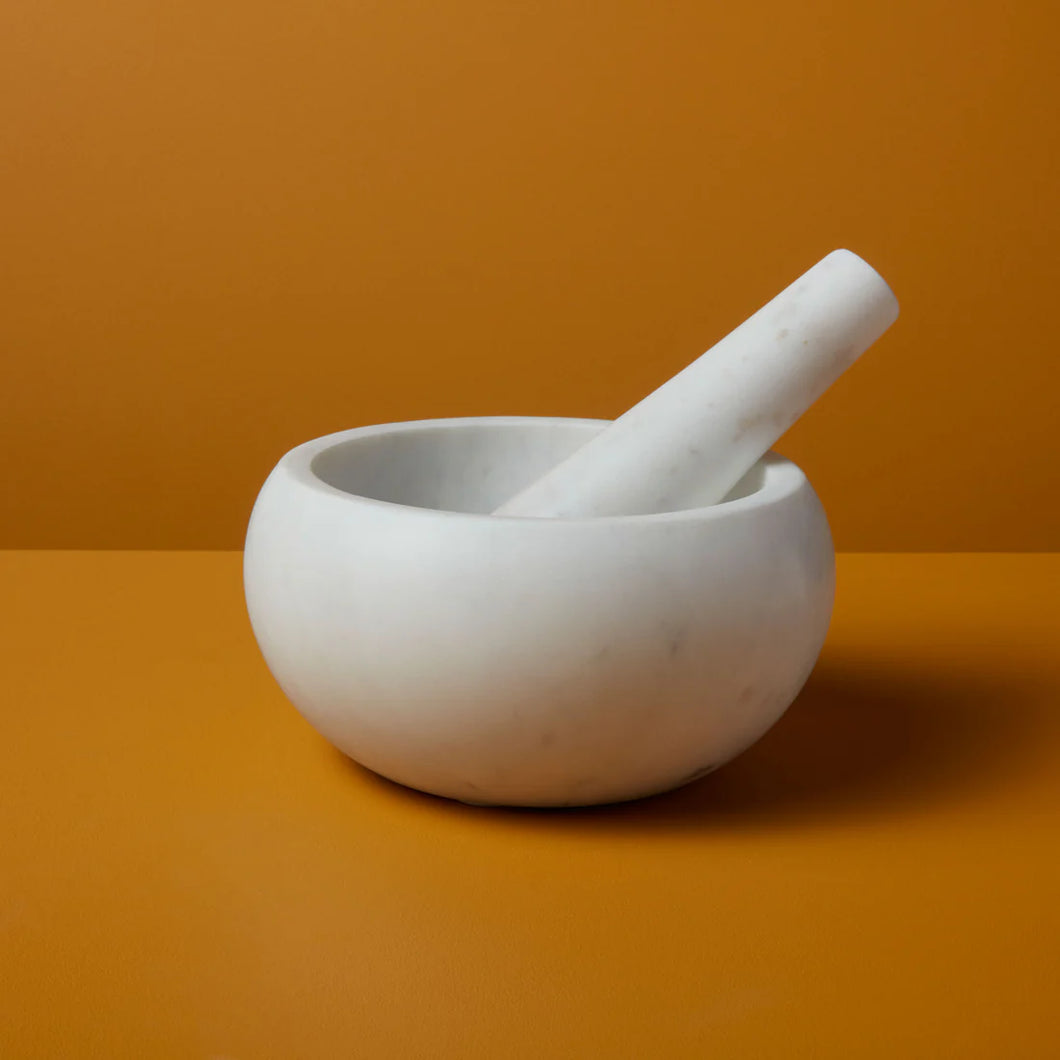 WHITE MARBLE MORTAR & PESTLE