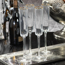 Load image into Gallery viewer, TALL CHAMPAGNE FLUTE WITH GOLD RIM