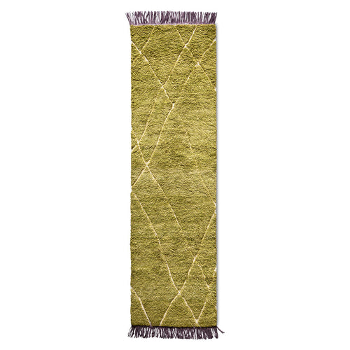 HAND KNOTTED WOOLEN RUNNER OLIVE/PURPLE (80X300)