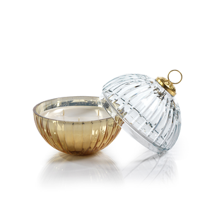 ETCHED GLASS ORNAMENT BALL SCENTED CANDLE - LARGE - CLEAR / GOLD