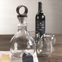 Load image into Gallery viewer, Artisan Hammered Glass Decanter with Wrought Iron Stopper
