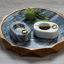 Load image into Gallery viewer, TUSCAN MARBLE SALT AND PEPPER BOWL WITH GOLD SPOON  - WHITE