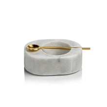 Load image into Gallery viewer, TUSCAN MARBLE SALT AND PEPPER BOWL WITH GOLD SPOON  - WHITE