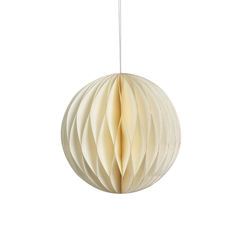 WISH PAPER  LARGE DECORATIVE BALL ORNAMENT - IVORY WITH GOLD GLITTER EDGES -