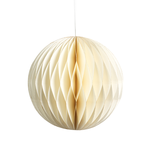 WISH PAPER XLARGE DECORATIVE BALL ORNAMENT - IVORY WITH GOLD GLITTER EDGES -