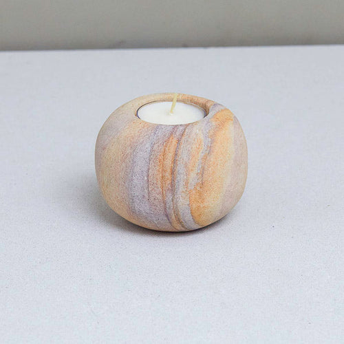 RAINBOW SANDSTONE PEBBLE CANDLEHOLDER, SMALL