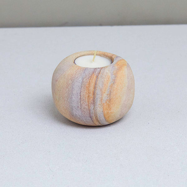 RAINBOW SANDSTONE PEBBLE CANDLEHOLDER, SMALL