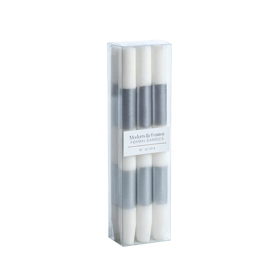 MODERN & FESTIVE SILVER FORMAL CANDLES/SET OF 6