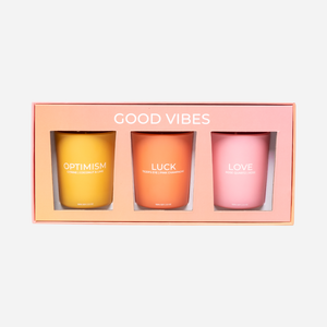 “GOOD VIBES” CRYSTAL CANDLE VOTIVE TRIO