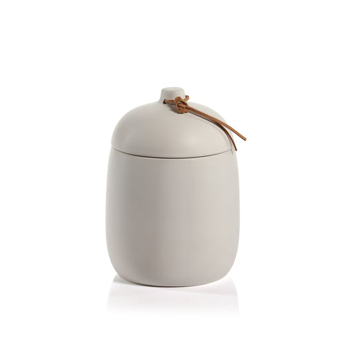 PRADO CERAMIC CANISTER WITH LEATHER TIE - WHITE - LARGE