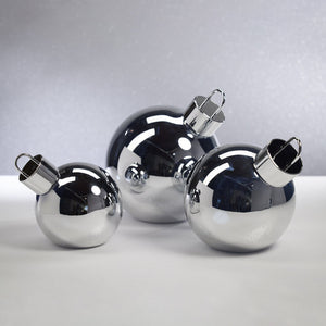 LED METALLIC GLASS OVERSIZED ORNAMENT BALL - SILVER - 7.75 IN