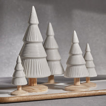 Load image into Gallery viewer, ALPINE CERAMIC TREE ON NATURAL WOOD BASE - WHITE - 10.25 IN
