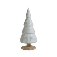 Load image into Gallery viewer, ALPINE CERAMIC TREE ON NATURAL WOOD BASE - WHITE - 14.75 IN