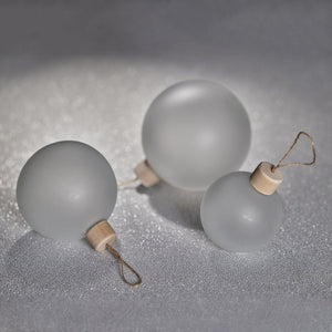 FROSTED GLASS BALL ORNAMENT WITH WOOD CAP - 3.25 IN