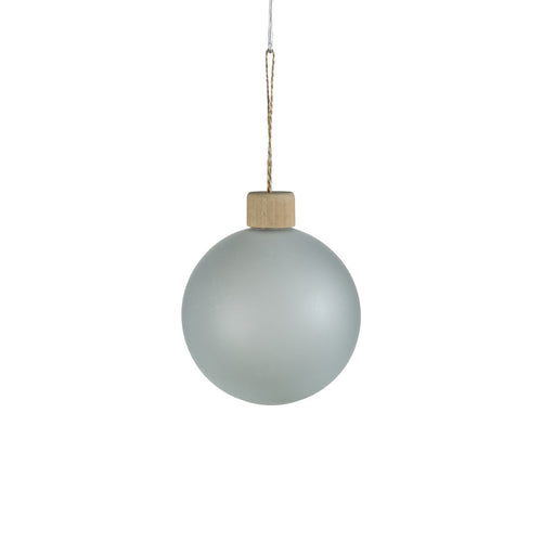 FROSTED GLASS BALL ORNAMENT WITH WOOD CAP - 4 IN