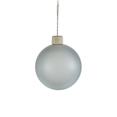 FROSTED GLASS BALL ORNAMENT WITH WOOD CAP - 4.75 IN