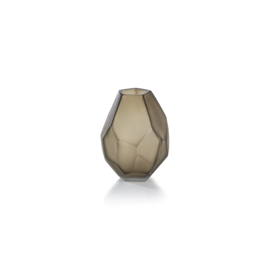 FACETED FROSTED TAUPE VASE - TALL