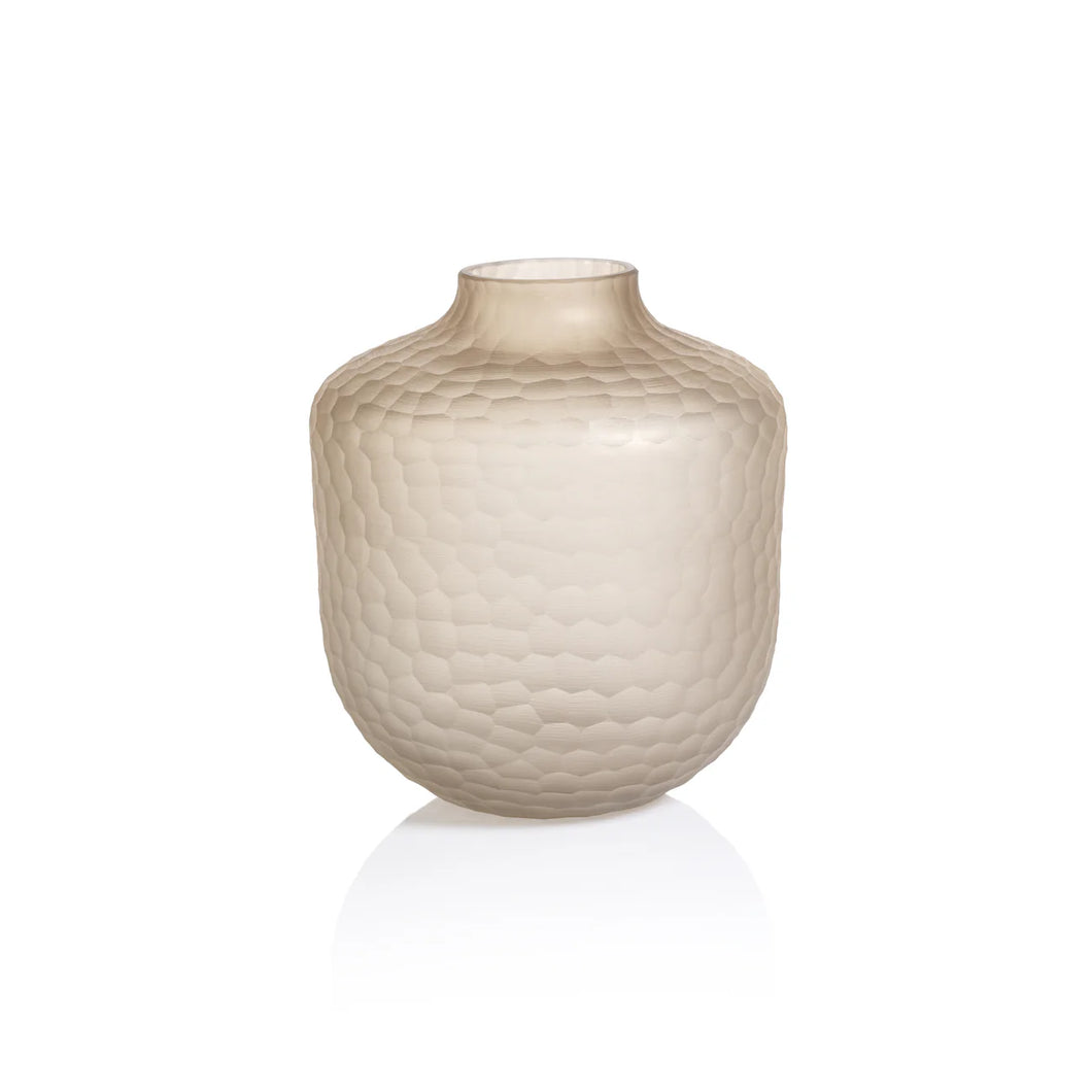 AROSA CUT GLASS FROSTED VASE - TAUPE - LARGE