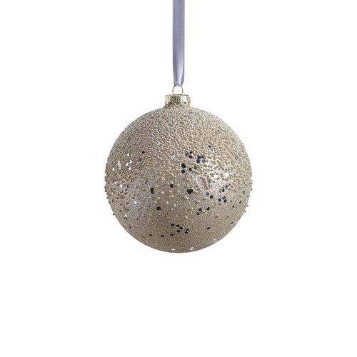 SILVER BEADED GLASS BALL ORNAMENT,4.75