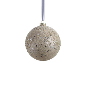 SILVER BEADED GLASS BALL ORNAMENT,4.75"