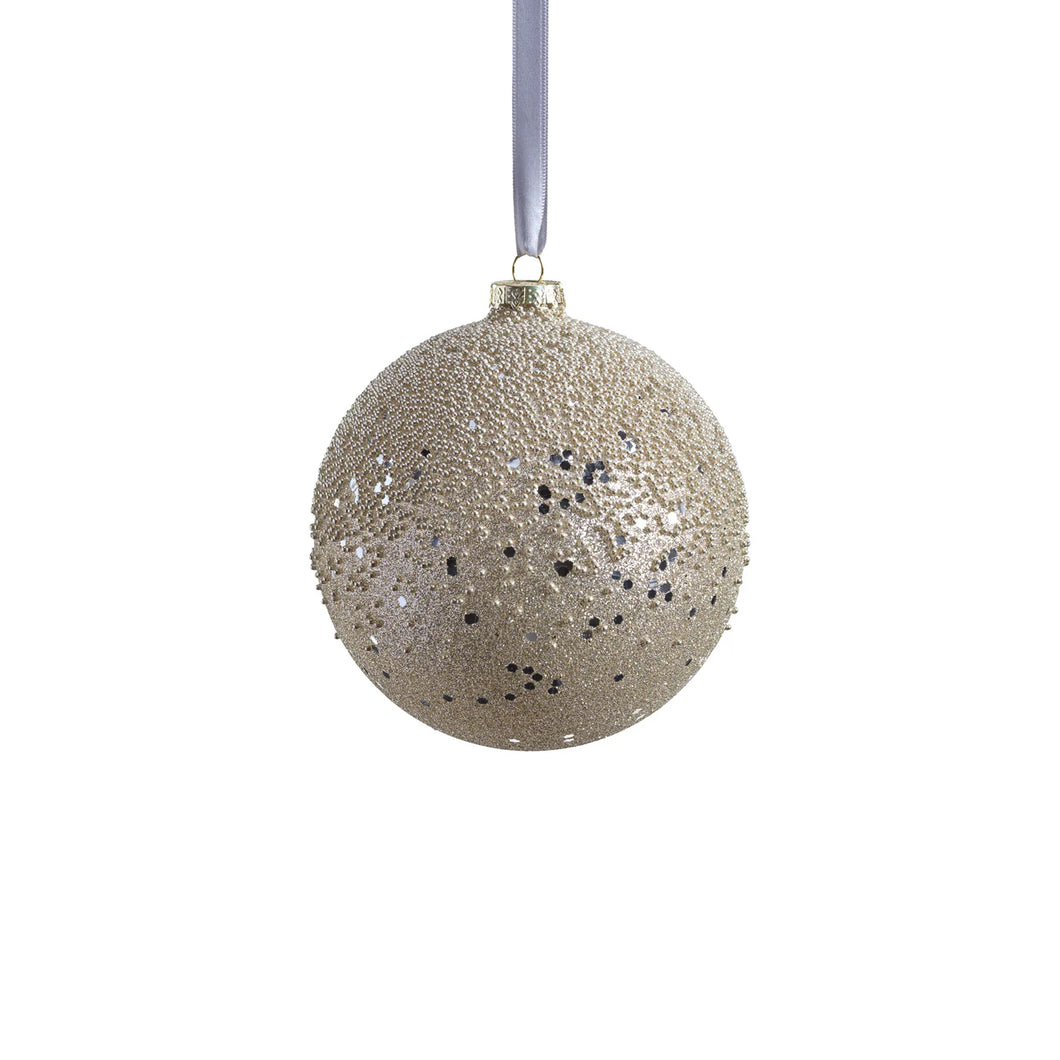 SILVER BEADED GLASS BALL ORNAMENT,4.75