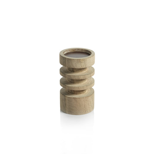 LE SALAMA CARVED MANGO WOOD PILLAR HOLDER - SHORT