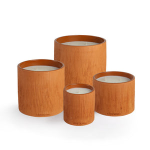 BOUGIE COUPE STRIEE TERRACOTA M/ AMBRE MANDARINE