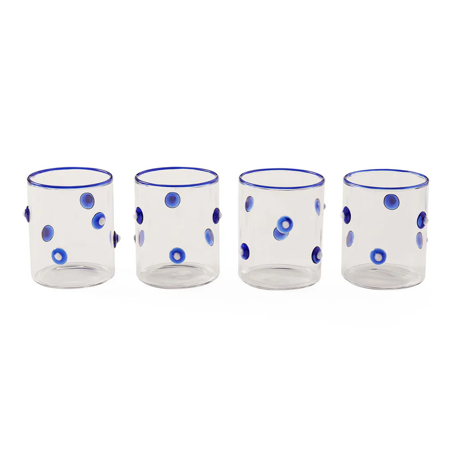 BOXED DOTTIE ROCKS GLASSWARE BLUE SET OF 4