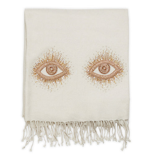 MUSE EYES EMBELLISHED MERINO WOOL THROW - WHITE