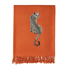 Load image into Gallery viewer, LEOPARD EMBELLISHED MERINO WOOL THROW ORANGE 32360