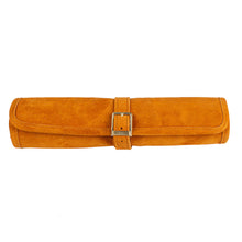 Load image into Gallery viewer, CINNAMON BROWN AND CREAM POINTS HANDMADE TRAVEL SIZE LEATHER BACKGAMMON