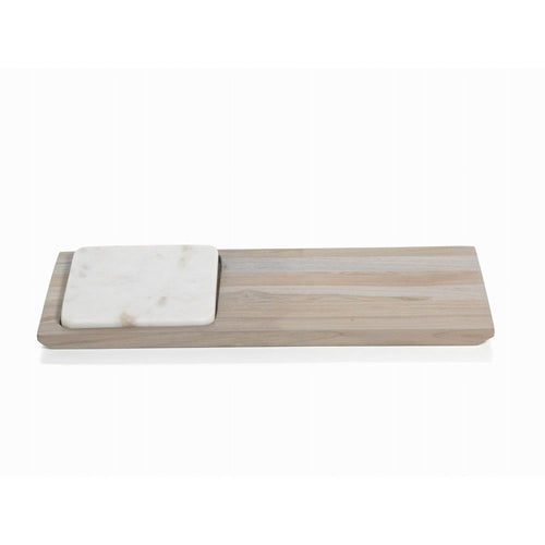 VICERO Y RECTANGULAR TEAK AND MARBLE CHEESE PLATTER